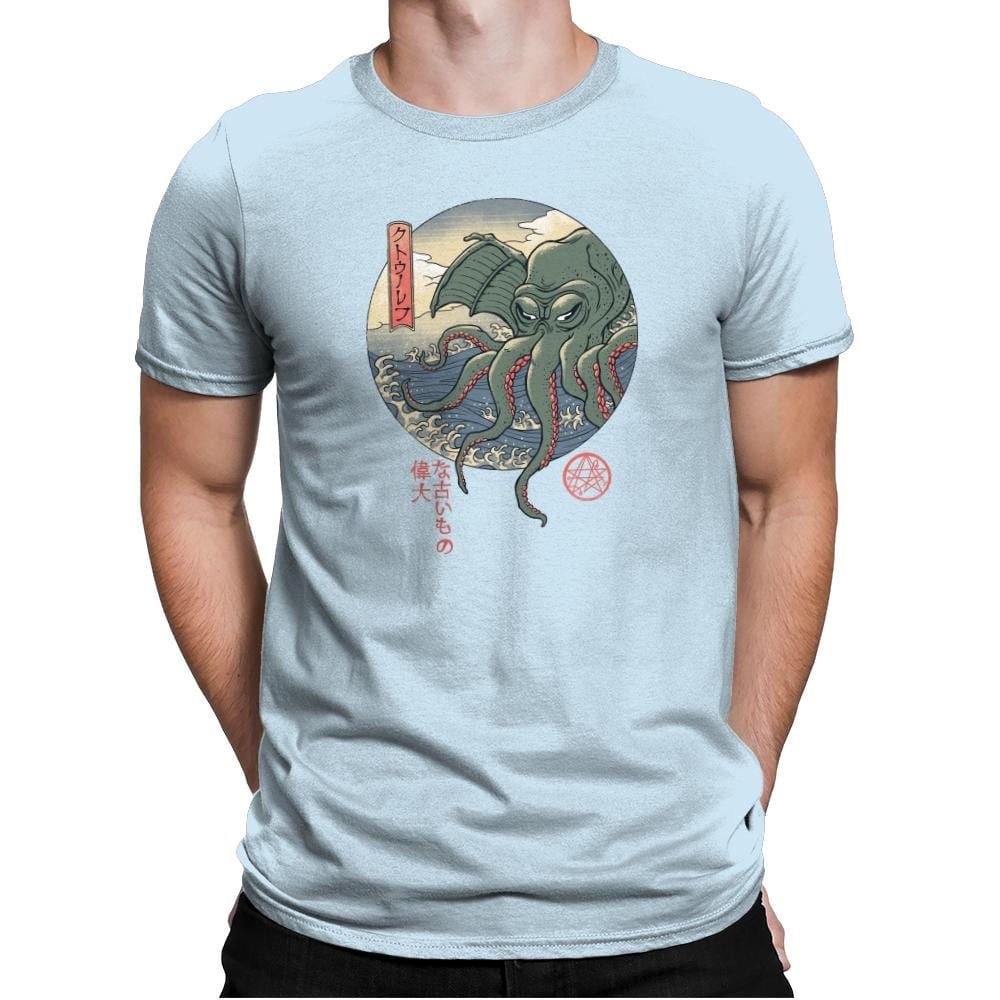 Cthulhu Ukiyo-e - Mens Premium T-Shirts RIPT Apparel Small / Light Blue