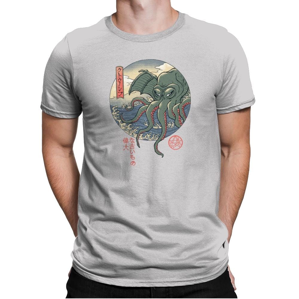 Cthulhu Ukiyo-e - Mens Premium T-Shirts RIPT Apparel Small / Light Grey