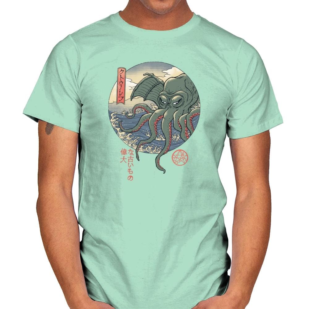 Cthulhu Ukiyo-e - Mens T-Shirts RIPT Apparel Small / Mint Green