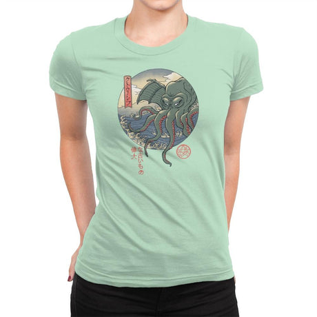 Cthulhu Ukiyo-e - Womens Premium T-Shirts RIPT Apparel Small / Mint