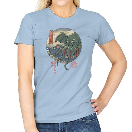 Cthulhu Ukiyo-e - Womens T-Shirts RIPT Apparel Small / Light Blue