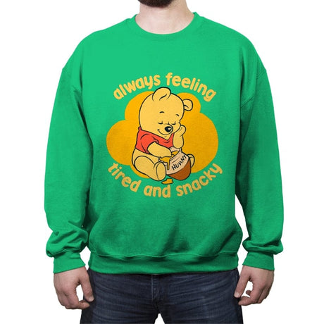 Cute Tired Snacky Bear - Crew Neck Sweatshirt Crew Neck Sweatshirt RIPT Apparel Small / Irish Green