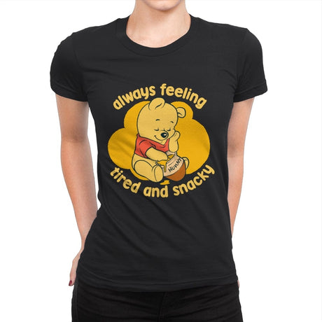 Cute Tired Snacky Bear - Womens Premium T-Shirts RIPT Apparel Small / Black