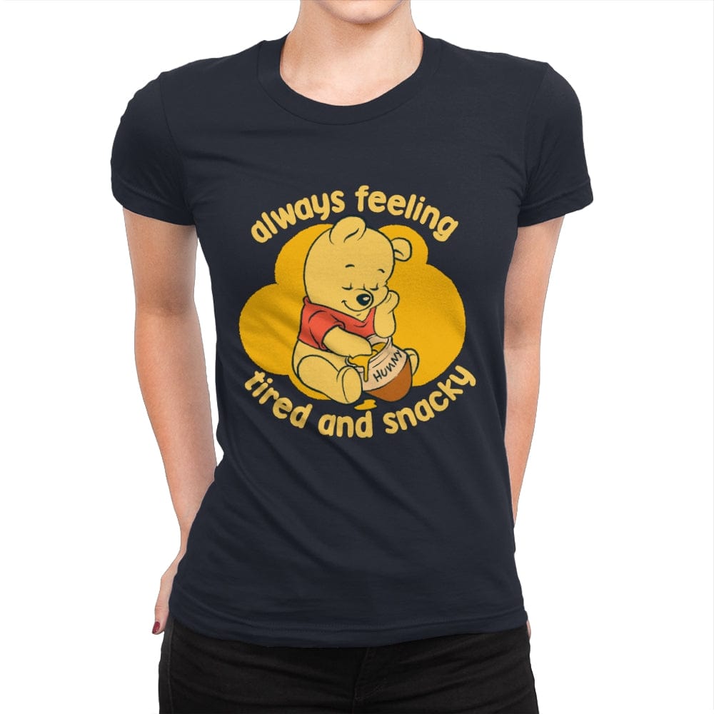 Cute Tired Snacky Bear - Womens Premium T-Shirts RIPT Apparel Small / Midnight Navy