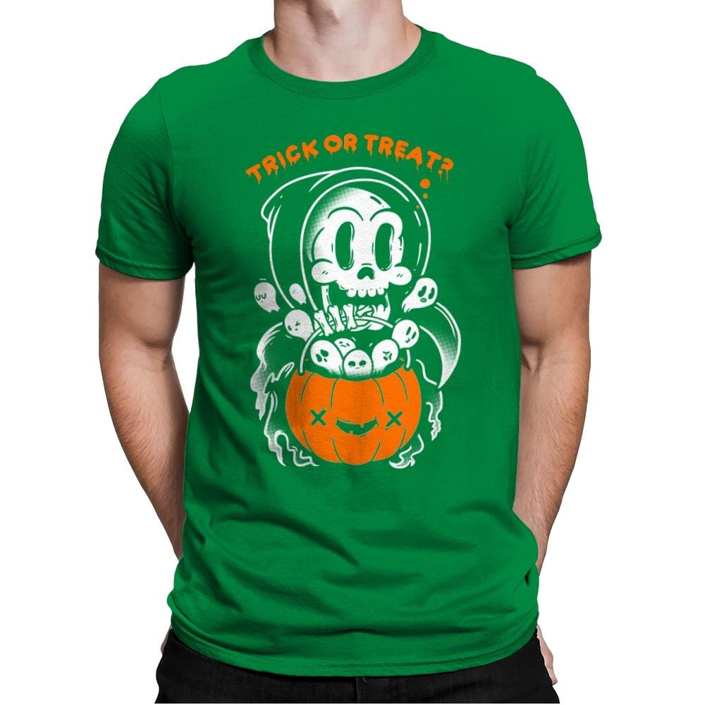 Death's Trick or Treat - Anytime - Mens Premium T-Shirts RIPT Apparel Small / Kelly Green