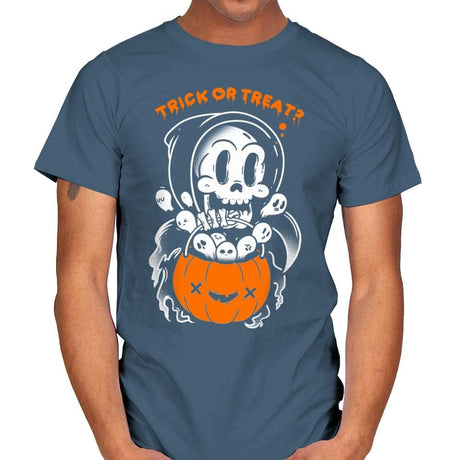 Death's Trick or Treat - Anytime - Mens T-Shirts RIPT Apparel Small / Indigo Blue