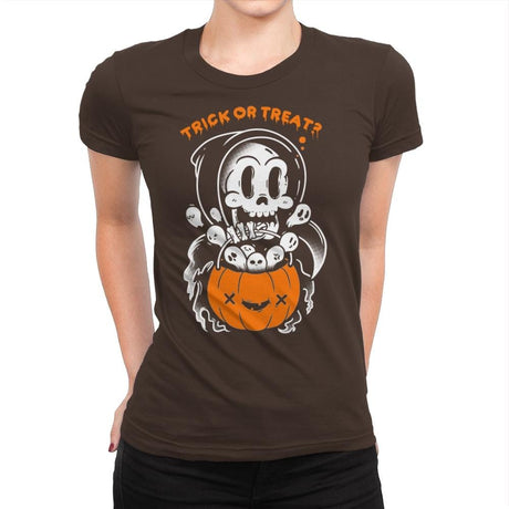 Death's Trick or Treat - Anytime - Womens Premium T-Shirts RIPT Apparel Small / Dark Chocolate