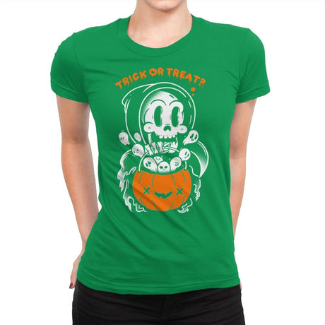 Death's Trick or Treat - Anytime - Womens Premium T-Shirts RIPT Apparel Small / Kelly Green