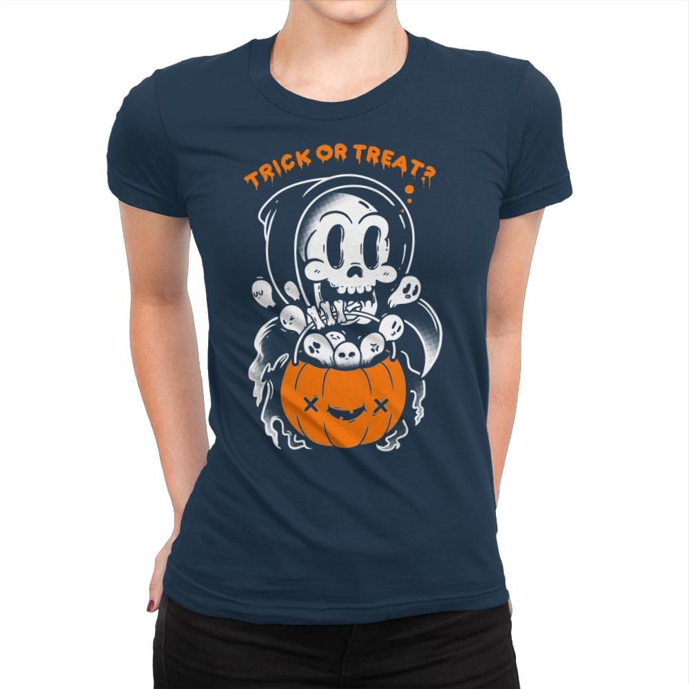 Death's Trick or Treat - Anytime - Womens Premium T-Shirts RIPT Apparel Small / Midnight Navy