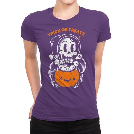 Death's Trick or Treat - Anytime - Womens Premium T-Shirts RIPT Apparel Small / Purple Rush