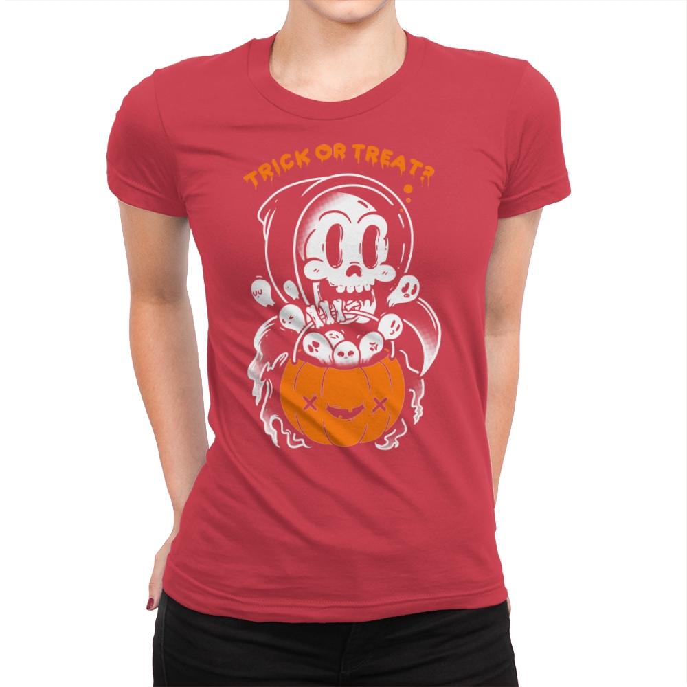 Death's Trick or Treat - Anytime - Womens Premium T-Shirts RIPT Apparel Small / Red