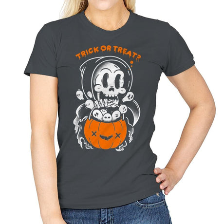 Death's Trick or Treat - Anytime - Womens T-Shirts RIPT Apparel Small / Charcoal