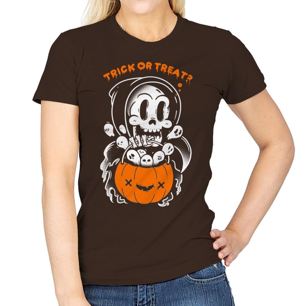 Death's Trick or Treat - Anytime - Womens T-Shirts RIPT Apparel Small / Dark Chocolate