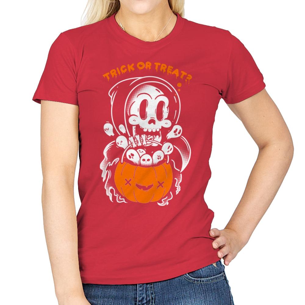 Death's Trick or Treat - Anytime - Womens T-Shirts RIPT Apparel Small / Red