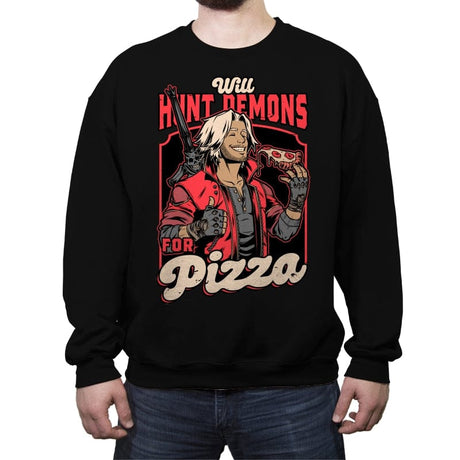 Devil Hunter Game Pizza - Crew Neck Sweatshirt Crew Neck Sweatshirt RIPT Apparel Small / Black