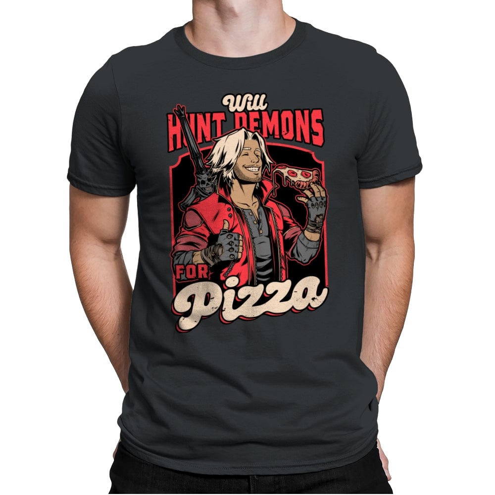 Devil Hunter Game Pizza - Mens Premium T-Shirts RIPT Apparel Small / Heavy Metal
