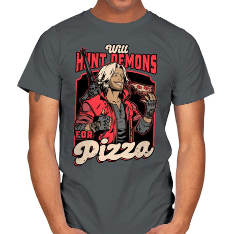 Devil Hunter Game Pizza - Mens T-Shirts RIPT Apparel Small / Charcoal