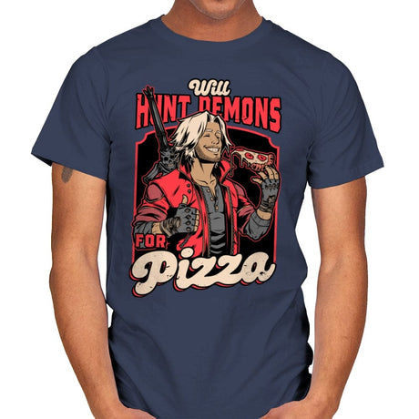 Devil Hunter Game Pizza - Mens T-Shirts RIPT Apparel Small / Navy
