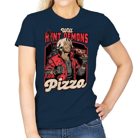 Devil Hunter Game Pizza - Womens T-Shirts RIPT Apparel Small / Navy