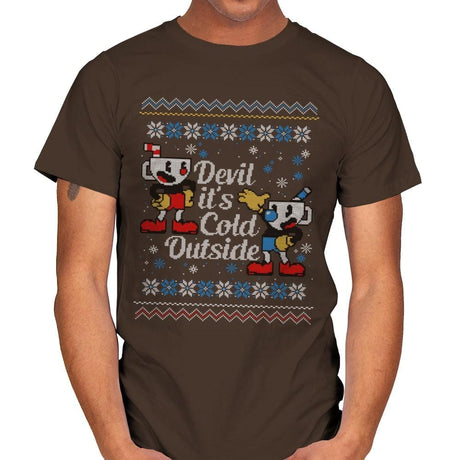 Devil it's Cold Outside - Ugly Holiday - Mens T-Shirts RIPT Apparel Small / Dark Chocolate