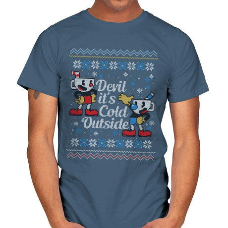 Devil it's Cold Outside - Ugly Holiday - Mens T-Shirts RIPT Apparel Small / Indigo Blue
