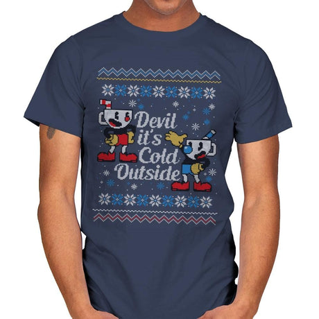 Devil it's Cold Outside - Ugly Holiday - Mens T-Shirts RIPT Apparel Small / Navy