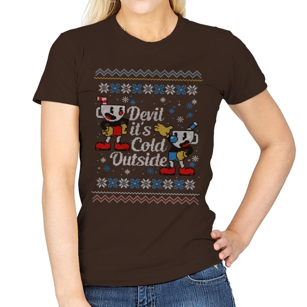 Devil it's Cold Outside - Ugly Holiday - Womens T-Shirts RIPT Apparel Small / Dark Chocolate