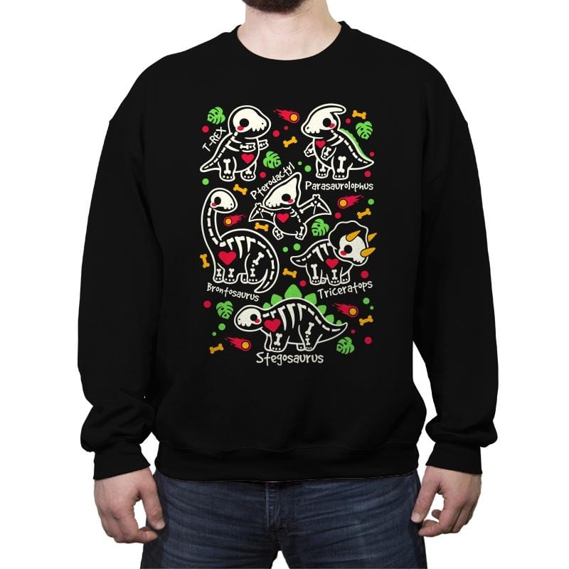 Dinosaurs skeletons - Crew Neck Sweatshirt Crew Neck Sweatshirt RIPT Apparel Small / Black