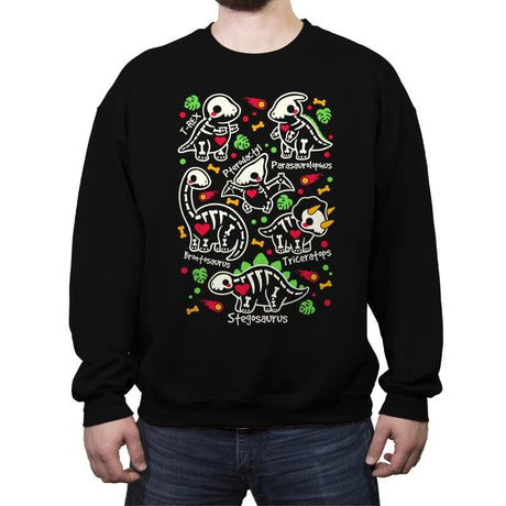 Dinosaurs skeletons - Crew Neck Sweatshirt Crew Neck Sweatshirt RIPT Apparel Small / Black