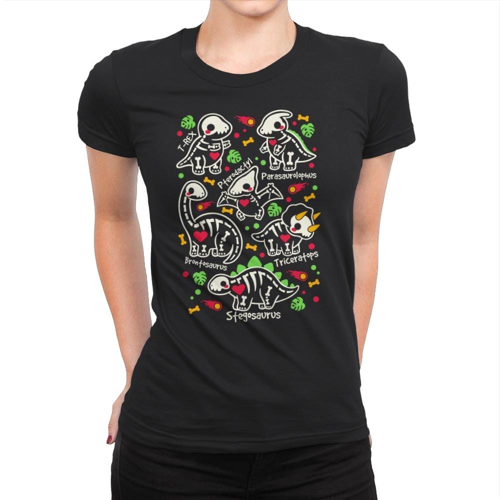 Dinosaurs skeletons - Womens Premium T-Shirts RIPT Apparel Small / Black