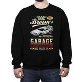 Doc Brown's Garage - Crew Neck Sweatshirt Crew Neck Sweatshirt RIPT Apparel Small / Black