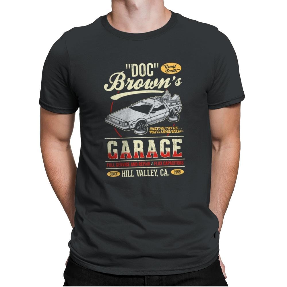 Doc Brown's Garage - Mens Premium T-Shirts RIPT Apparel Small / Heavy Metal