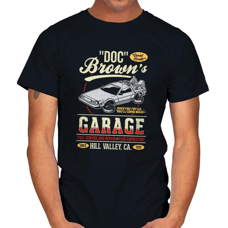 Doc Brown's Garage - Mens T-Shirts RIPT Apparel Small / Black