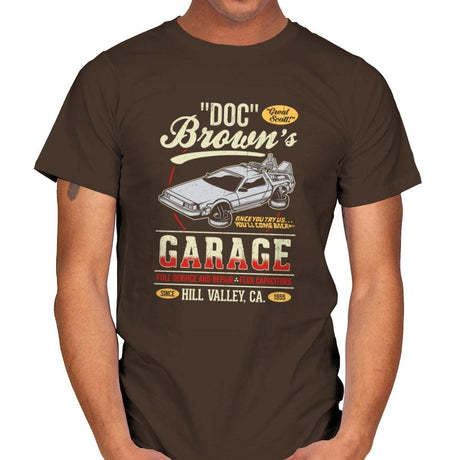 Doc Brown's Garage - Mens T-Shirts RIPT Apparel Small / Dark Chocolate