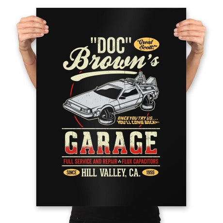 Doc Brown's Garage - Prints Posters RIPT Apparel 18x24 / Black