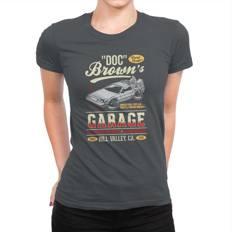 Doc Brown's Garage - Womens Premium T-Shirts RIPT Apparel Small / Heavy Metal