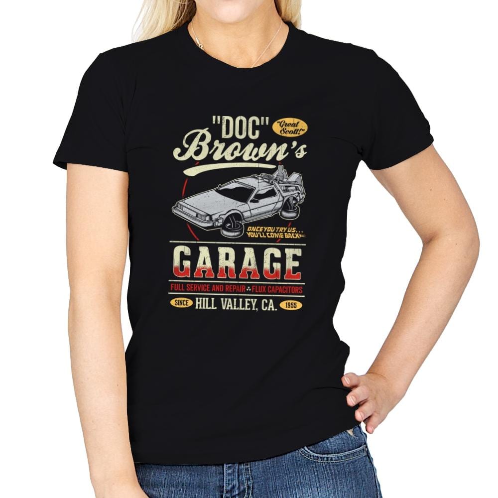 Doc Brown's Garage - Womens T-Shirts RIPT Apparel Small / Black