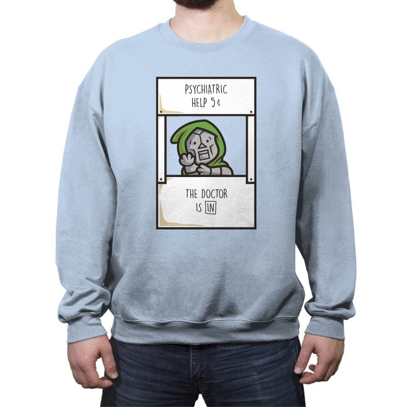 Doom Is In - Crew Neck Sweatshirt Crew Neck Sweatshirt RIPT Apparel Small / Light Blue