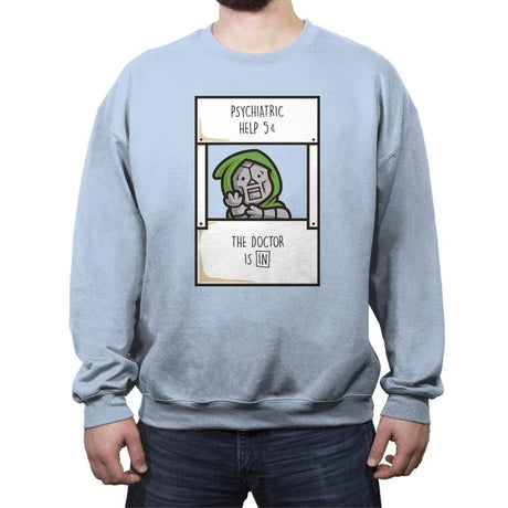 Doom Is In - Crew Neck Sweatshirt Crew Neck Sweatshirt RIPT Apparel Small / Light Blue