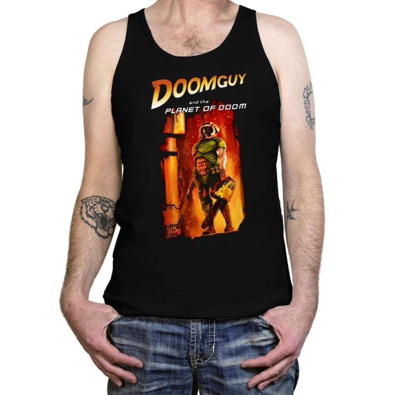 Doomguy and the Planet of Doom - Tanktop Tanktop RIPT Apparel X-Small / Black