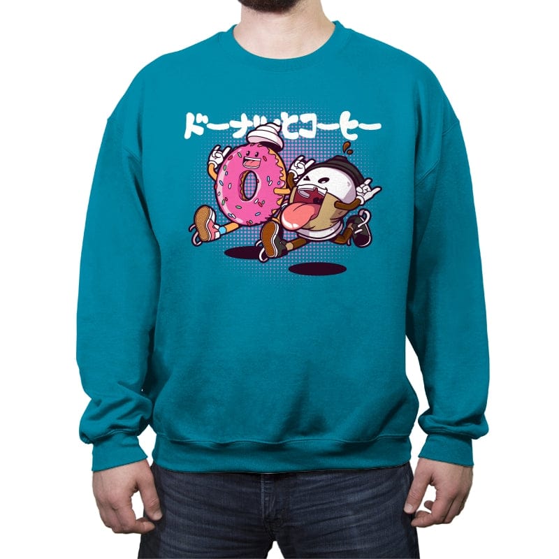 Doughnut & Coffee - Crew Neck Sweatshirt Crew Neck Sweatshirt RIPT Apparel Small / Antique Sapphire