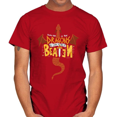 Dragons Can Be Beaten - Mens T-Shirts RIPT Apparel Small / Red