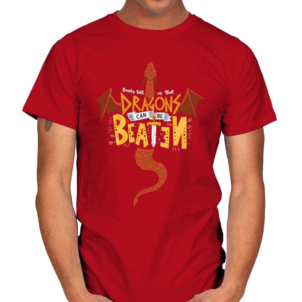 Dragons Can Be Beaten - Mens T-Shirts RIPT Apparel Small / Red
