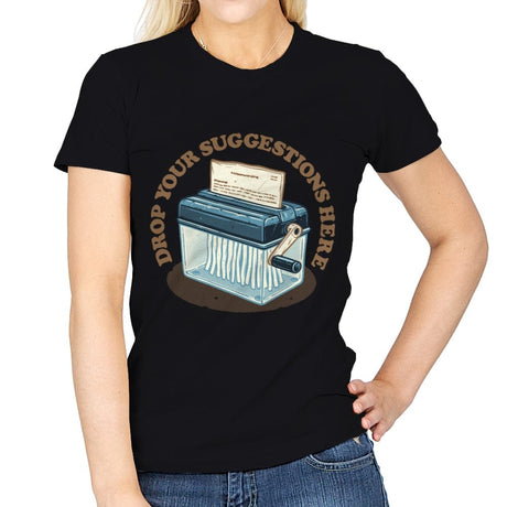 Drop your Suggestions Here - Womens T-Shirts RIPT Apparel Small / Black