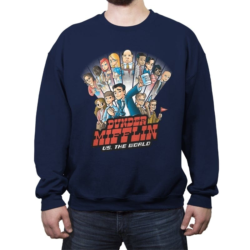 Dunder Mifflin vs The World - Crew Neck Sweatshirt Crew Neck Sweatshirt RIPT Apparel Small / Navy