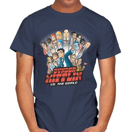 Dunder Mifflin vs The World - Mens T-Shirts RIPT Apparel Small / Navy