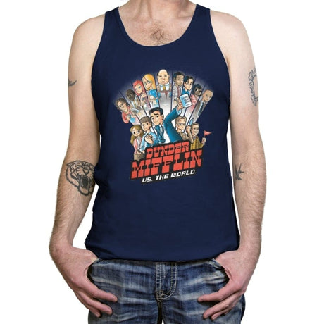 Dunder Mifflin vs The World - Tanktop Tanktop RIPT Apparel X-Small / Navy