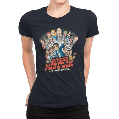 Dunder Mifflin vs The World - Womens Premium T-Shirts RIPT Apparel Small / Midnight Navy
