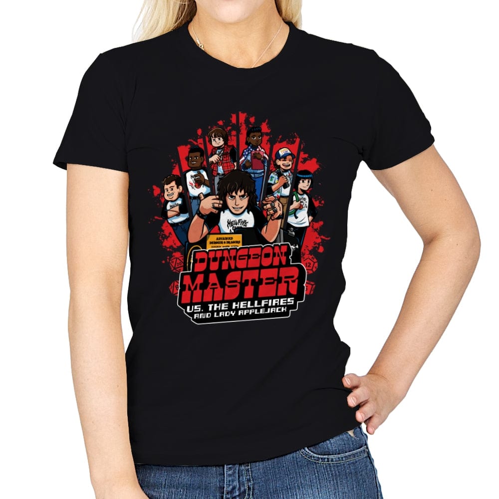 Dungeon Master vs. The Hellfires and Lady Applejack - Womens T-Shirts RIPT Apparel Small / Black