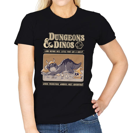 Dungeons and Dinos - Womens T-Shirts RIPT Apparel Small / Black